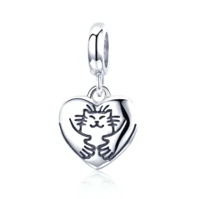 I Love My Cat Heart Hug Dangle Charm 925 Sterling Silver