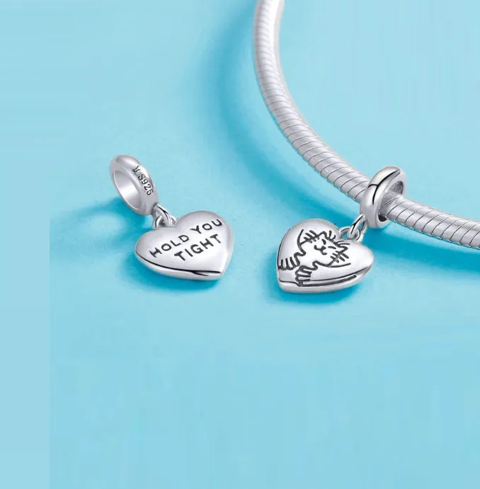 I Love My Cat Heart Hug Dangle Charm 925 Sterling Silver