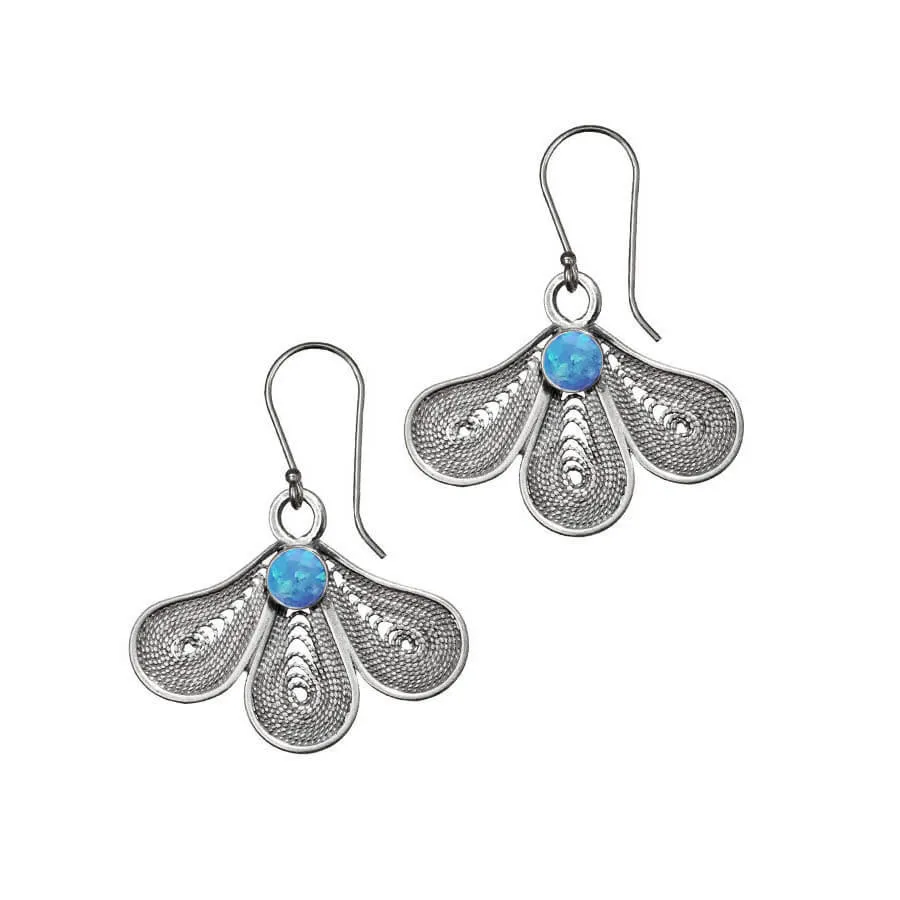 Israeli Yemenite Filigree Swirling Fan Opal Earrings