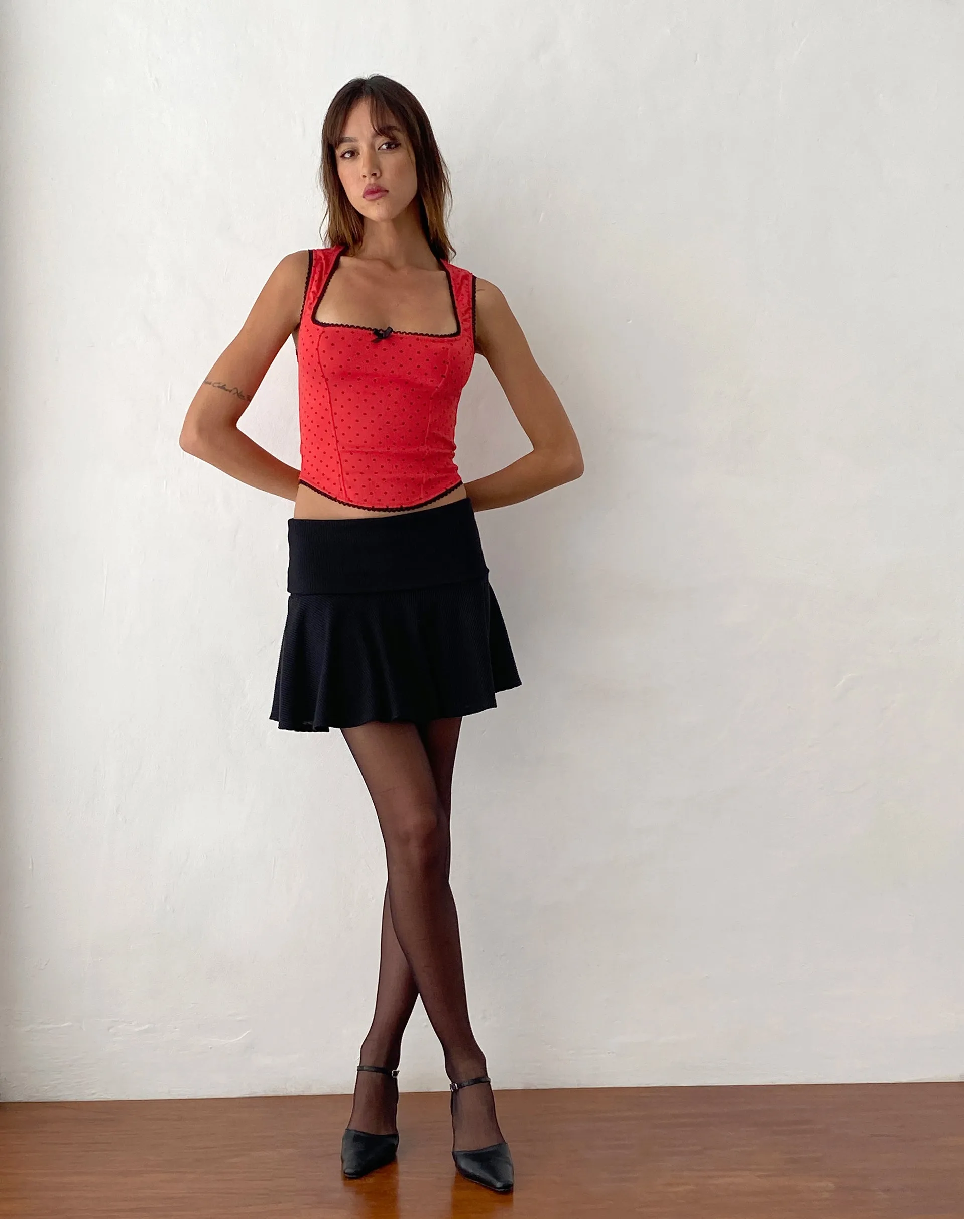 Jinisa Corset Top in Red Polka