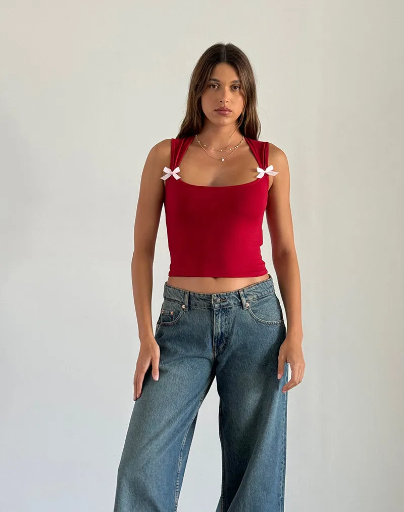 Jiniso Crop Top in Adrenaline Red with Pink Bows