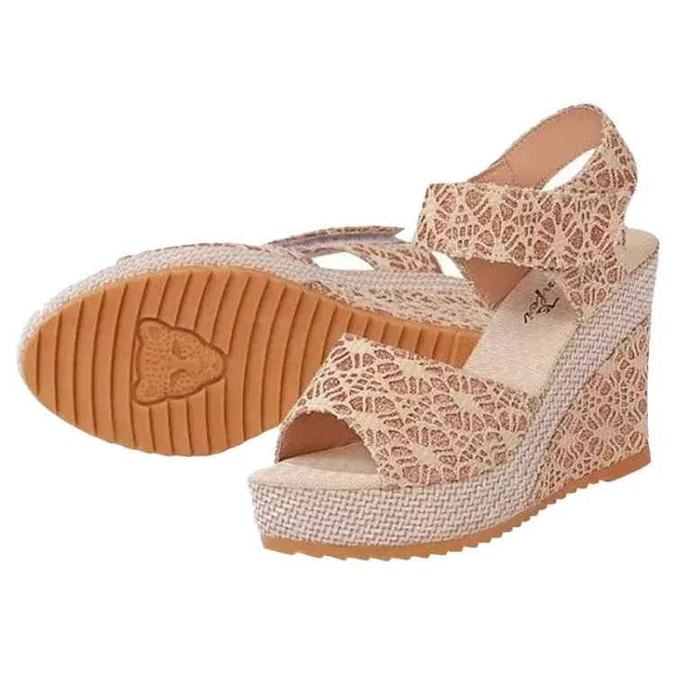 Ladies' Summer Lace-Up Open-Toe Muffin Heel Sandals with Thick Sole