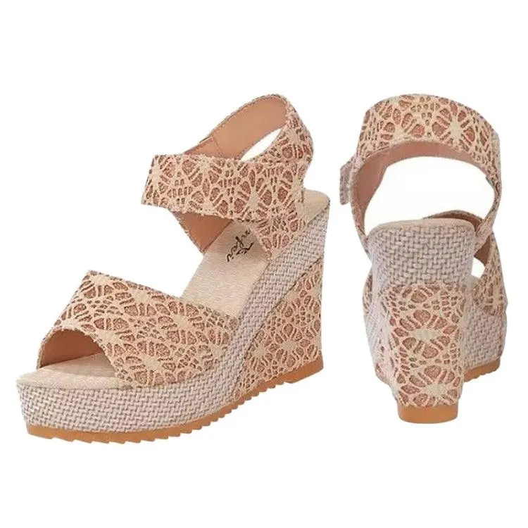 Ladies' Summer Lace-Up Open-Toe Muffin Heel Sandals with Thick Sole