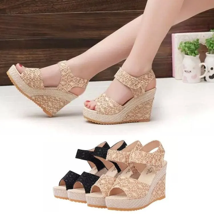 Ladies' Summer Lace-Up Open-Toe Muffin Heel Sandals with Thick Sole