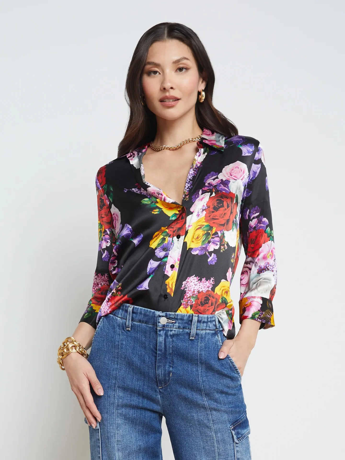 L’agence - Dani Blouse - Black Multi Mix Rose