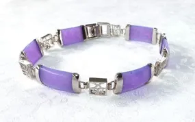 Lavender Jade and Silver Calligraphy Link  Bracelet 8