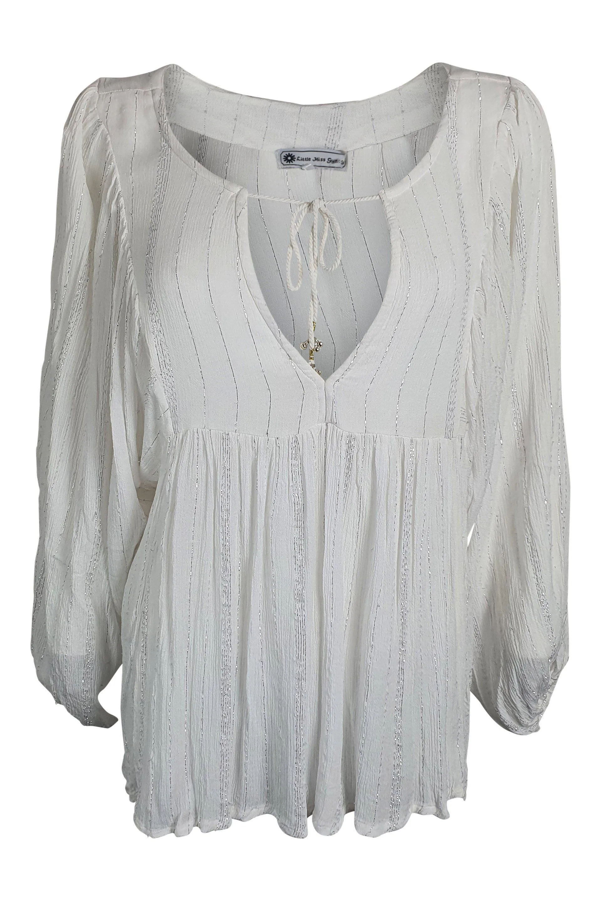 LITTLE MISS GYPSY White Garden Party Tie Front Blouse (M/L)