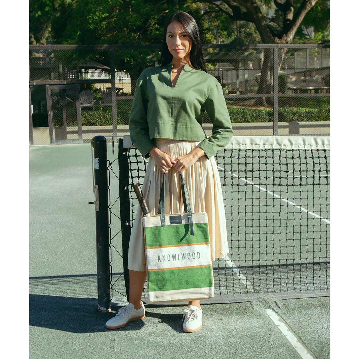 Market Bag in Court Green Chenille with Adjustable Handle