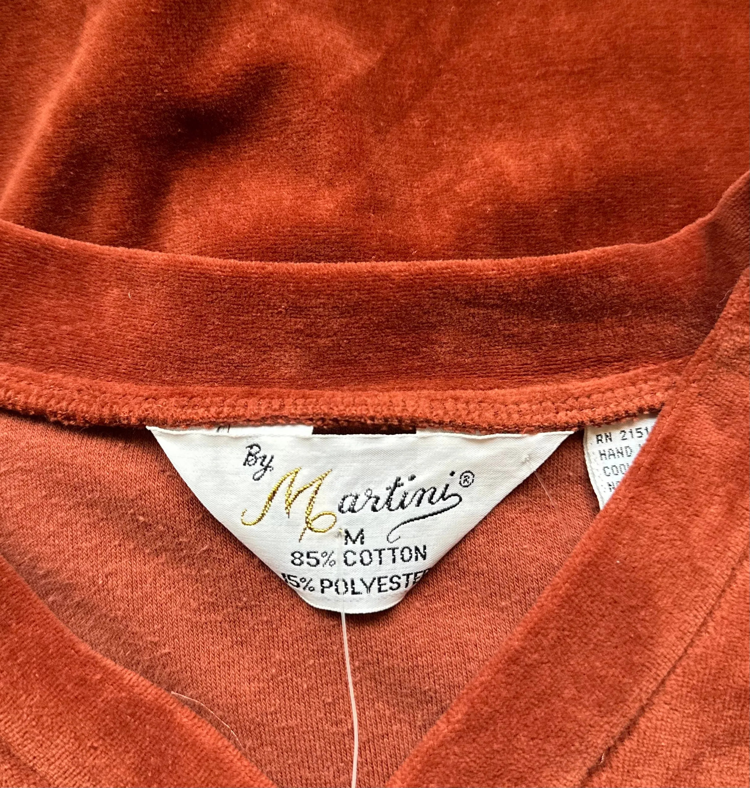 MARTINI Vintage 70s Deadstock Orange Cotton Velour Sweater  Medium