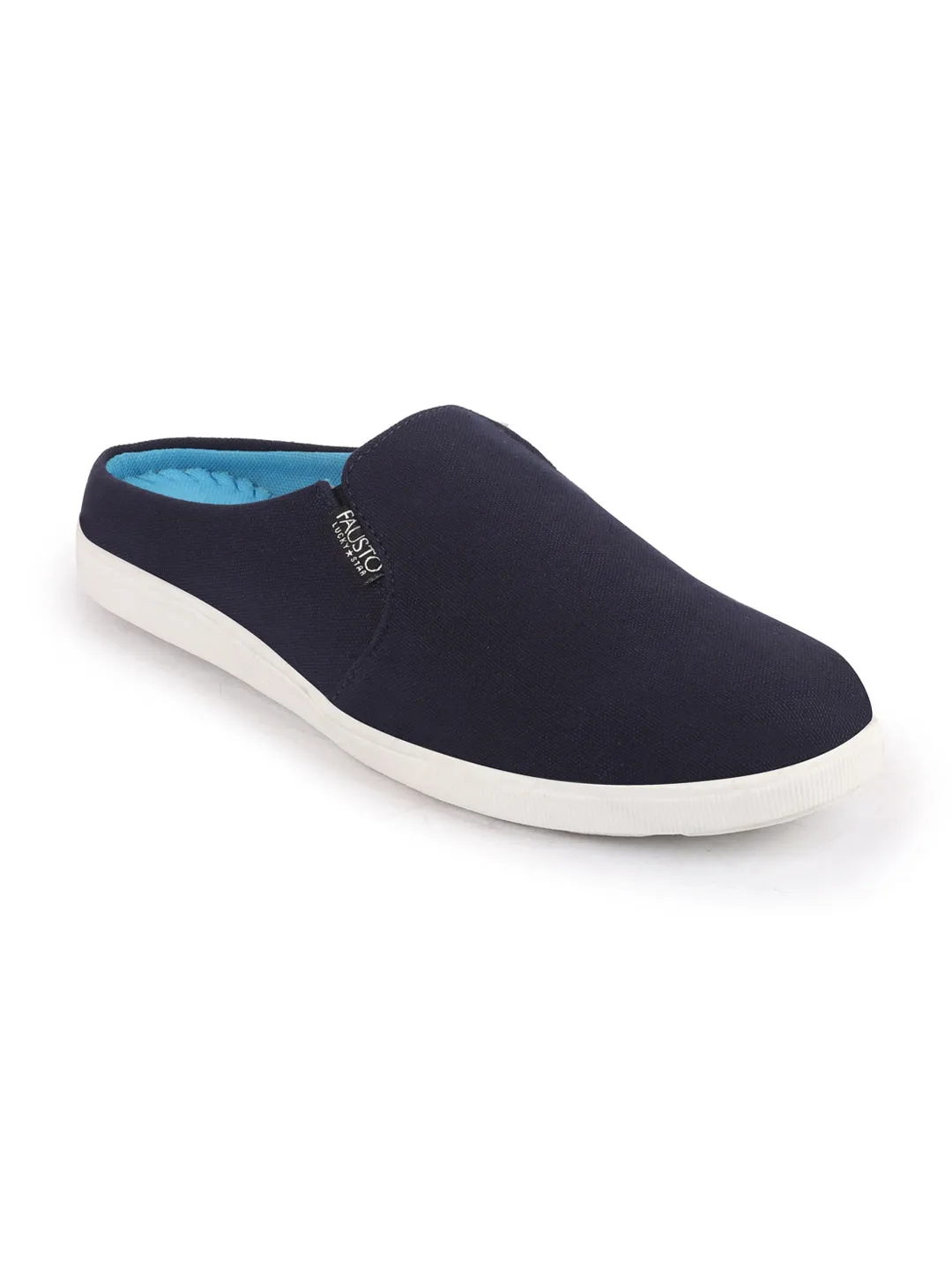 Men Navy Blue Casual Canvas Slip-On Shoes