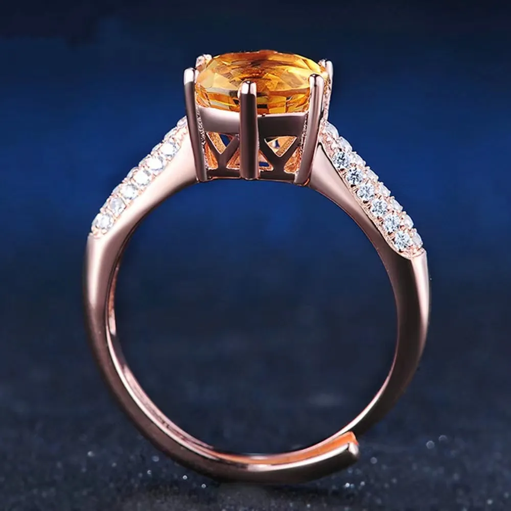 Natural Citrine Open Cuff Engagement Ring In Rose Golden Tone