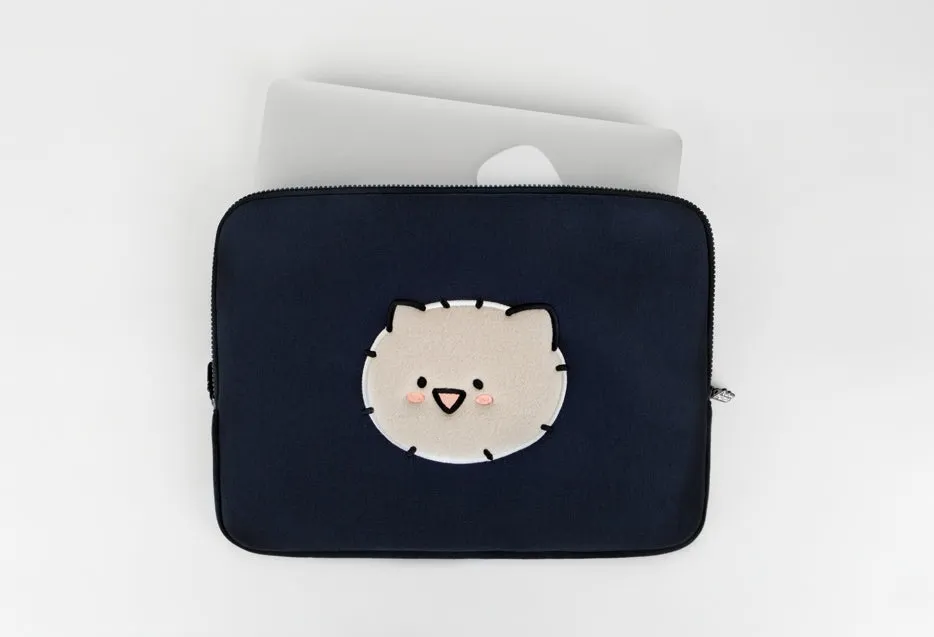 Navy Kuma Laptop Sleeves iPad 13 14 15 inch Cases Protective Covers Purses Skins Handbags Square Cushion Carrying Pouches Designer Artist Embroidery School Collage Office Lightweight Pocket Cute Characters