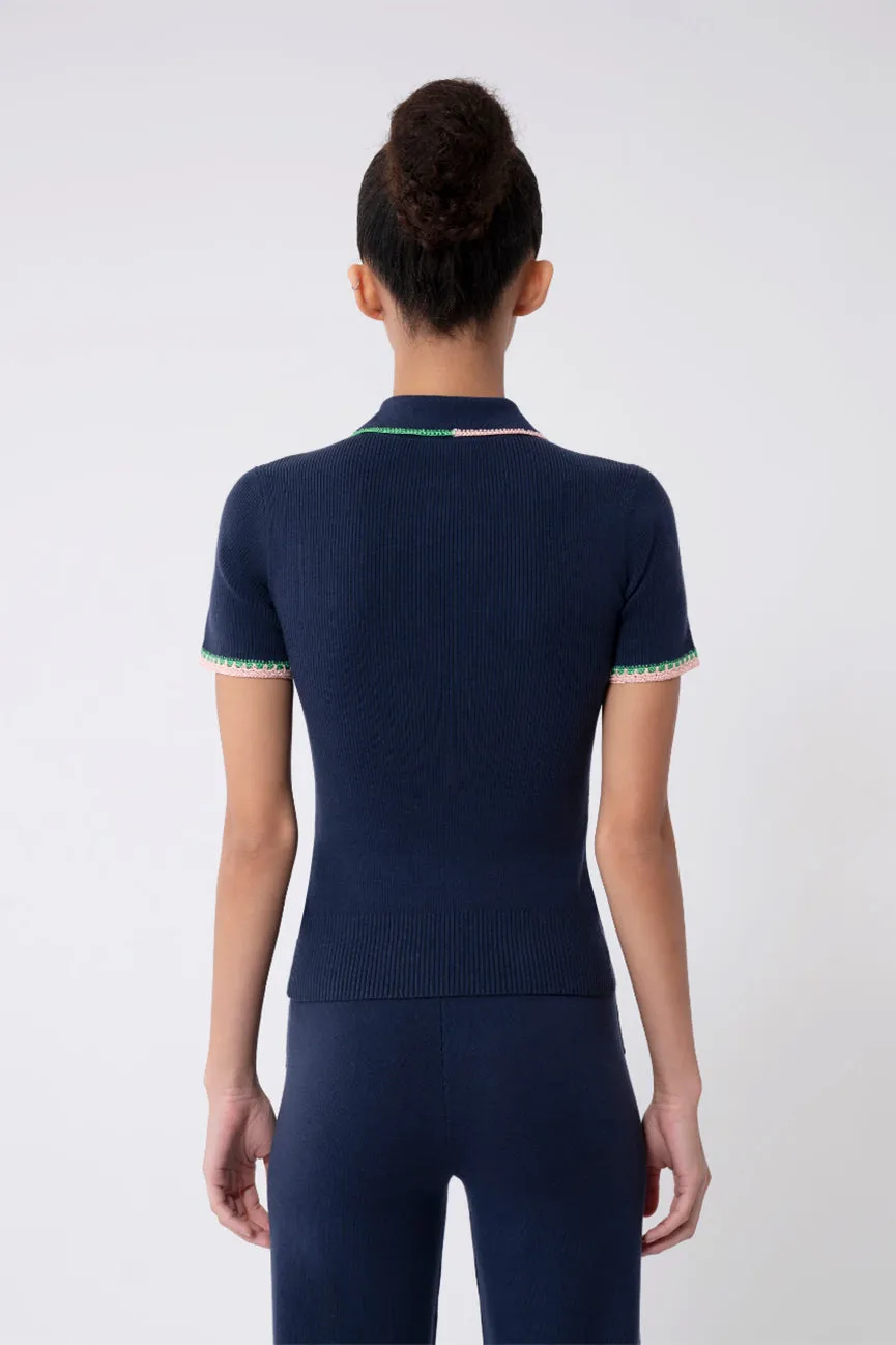 Navy Uluwatu Gloss Short Sleeve Polo