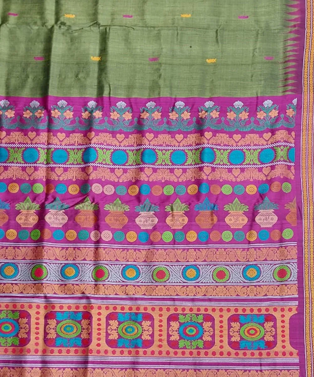 Olive green magentatussar silk handloom gopalpur saree