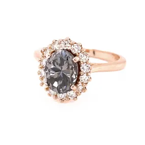 Oval Gray Moissanite Engagement Ring Vintage Inspired Halo Design