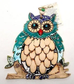 Owl Home Blessing Ceramics Painting Art Hand Made.