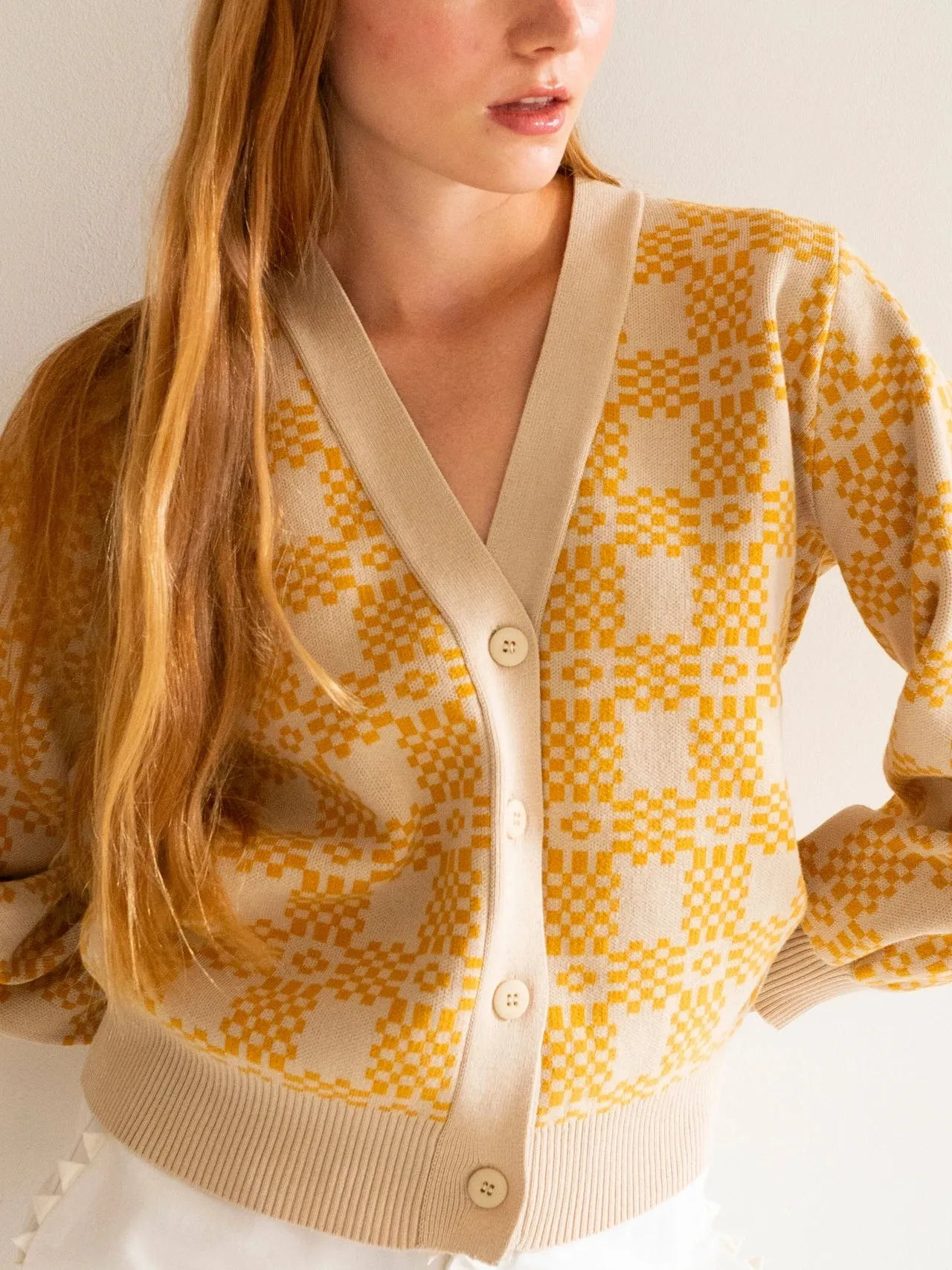 Pale Ochre Nora Jacquard Cardigan