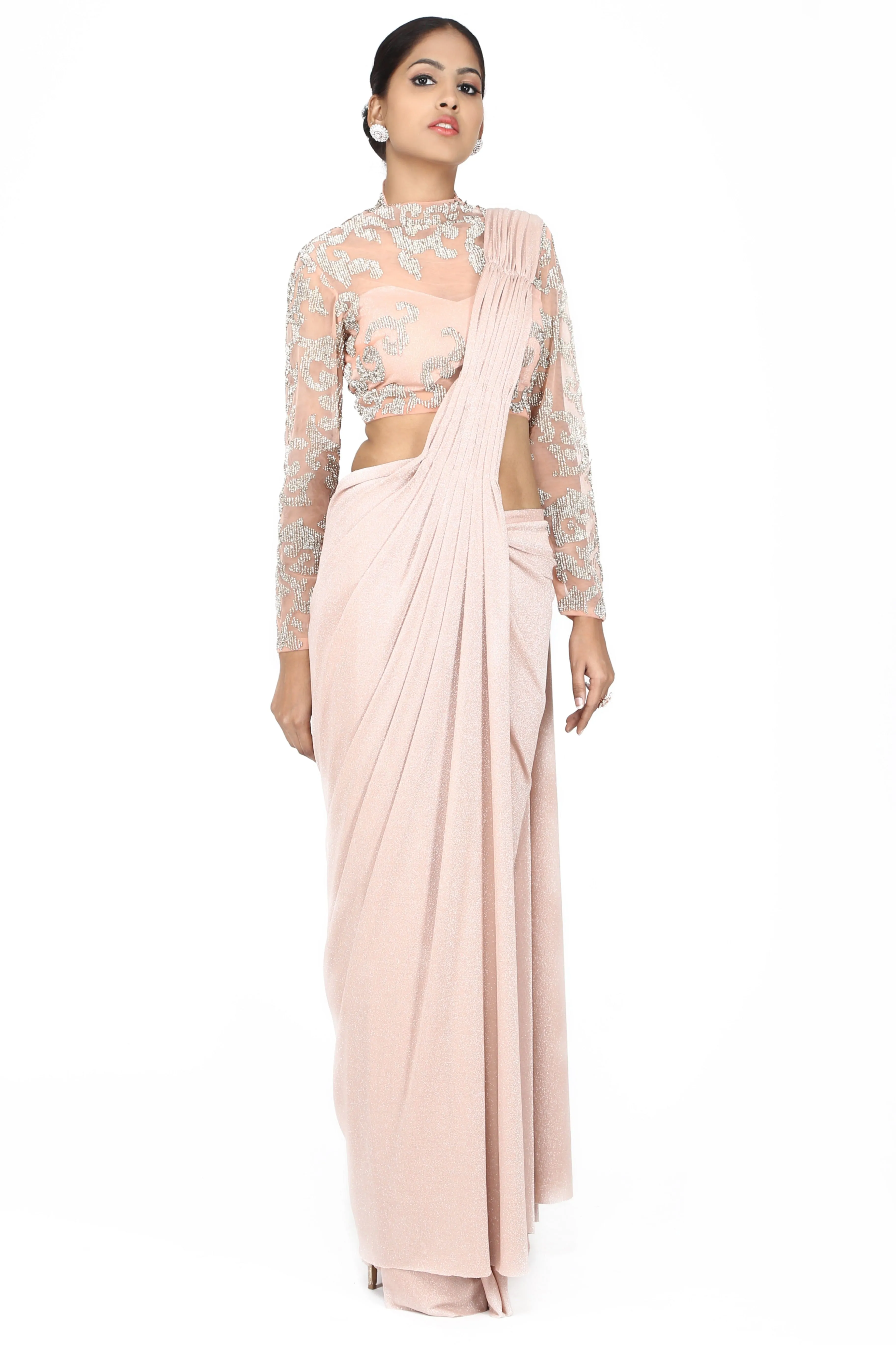 Pale pink concept drape saree.