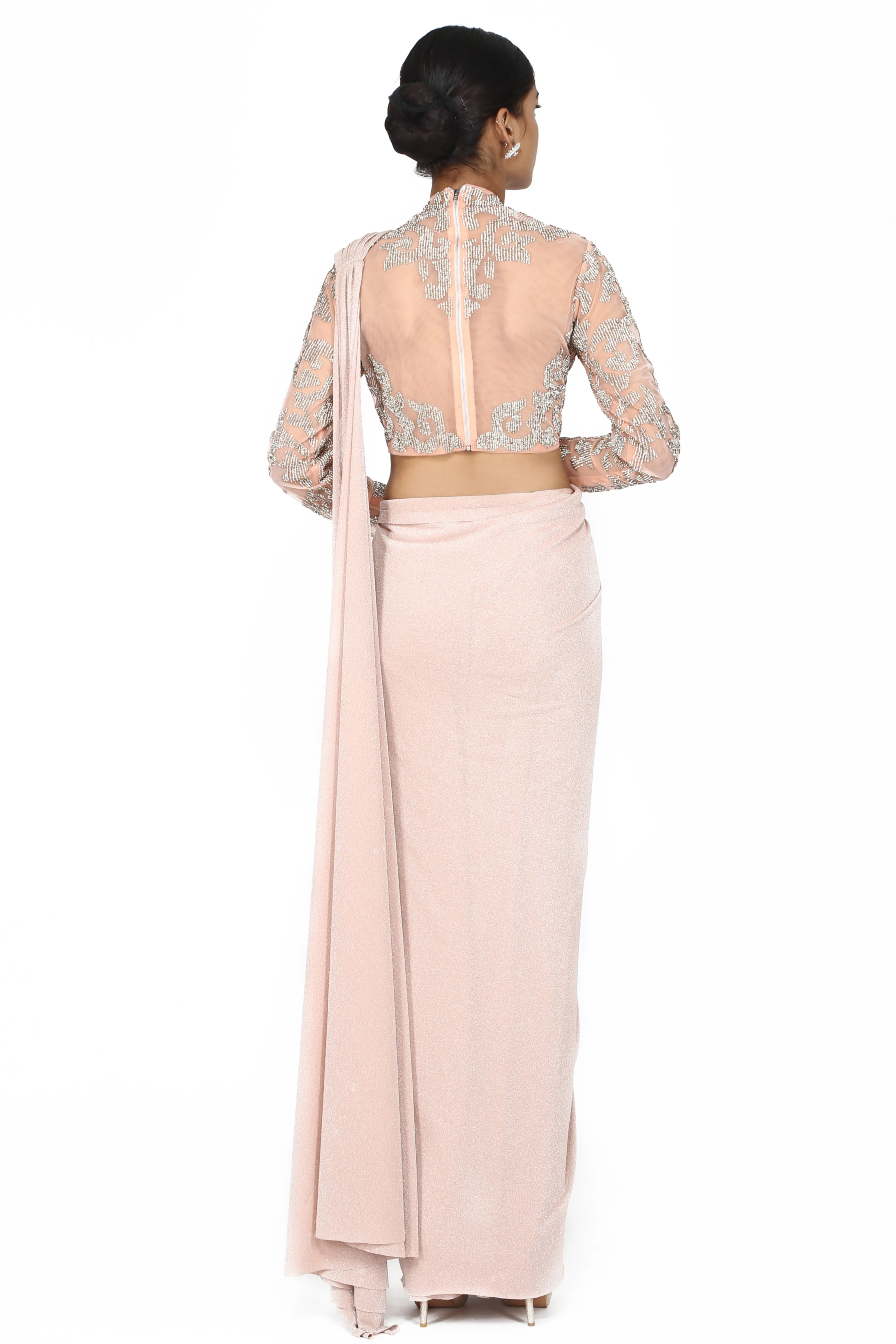 Pale pink concept drape saree.