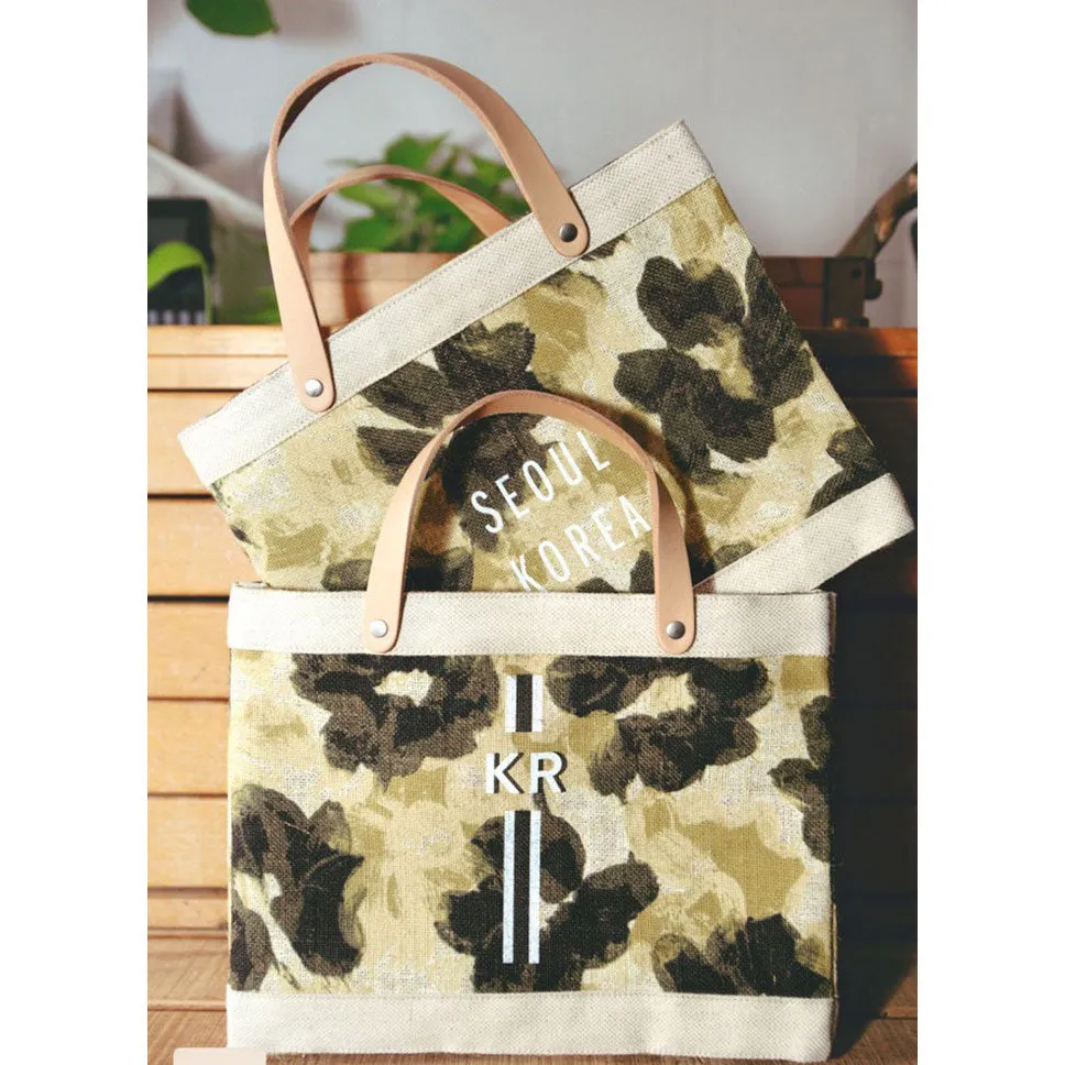 Petite Market Bag in Khaki Bloom by Liesel Plambeck with Monogram