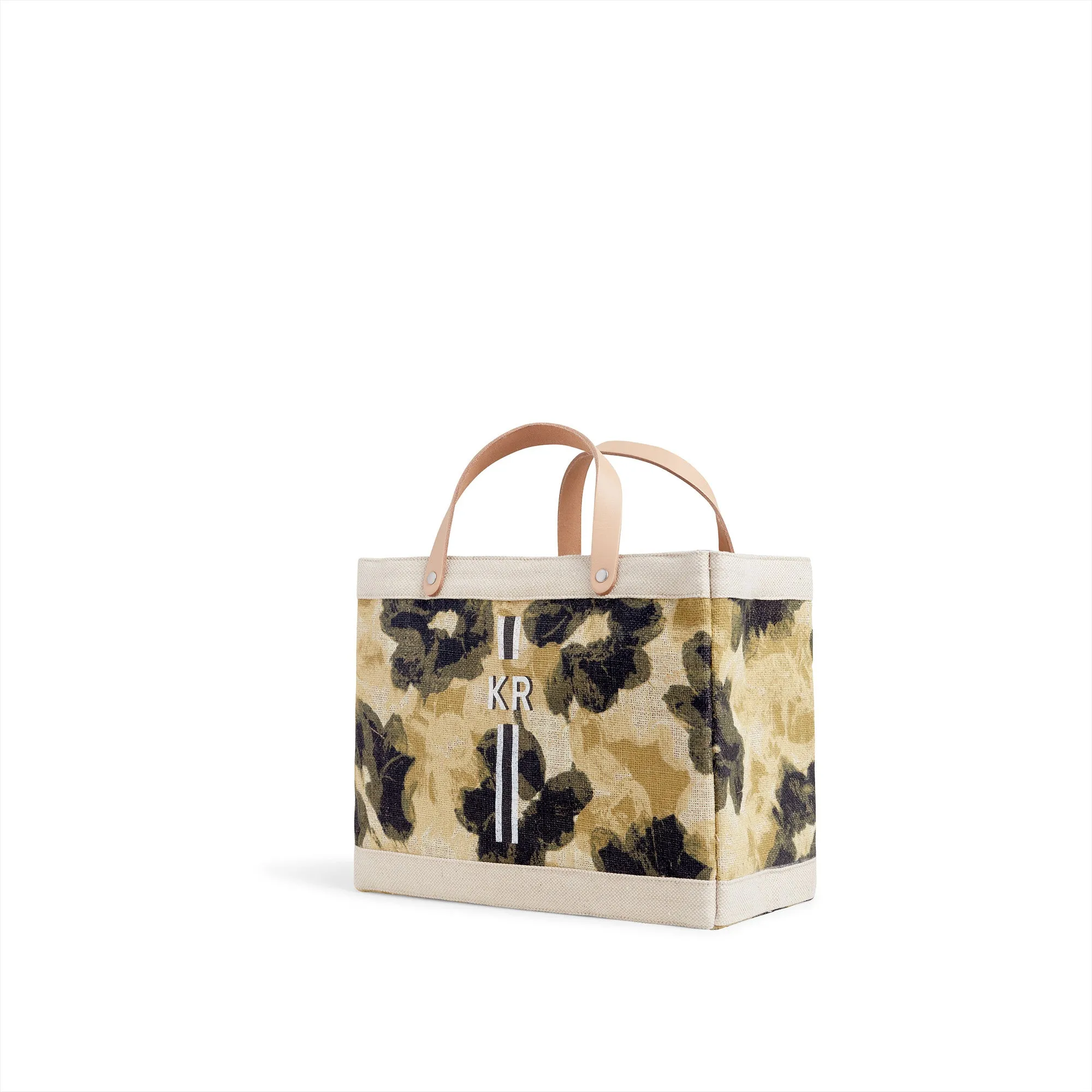 Petite Market Bag in Khaki Bloom by Liesel Plambeck with Monogram