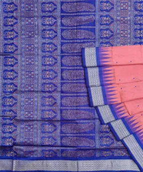 Pink navy blue Silk Handwoven Bomkai Saree