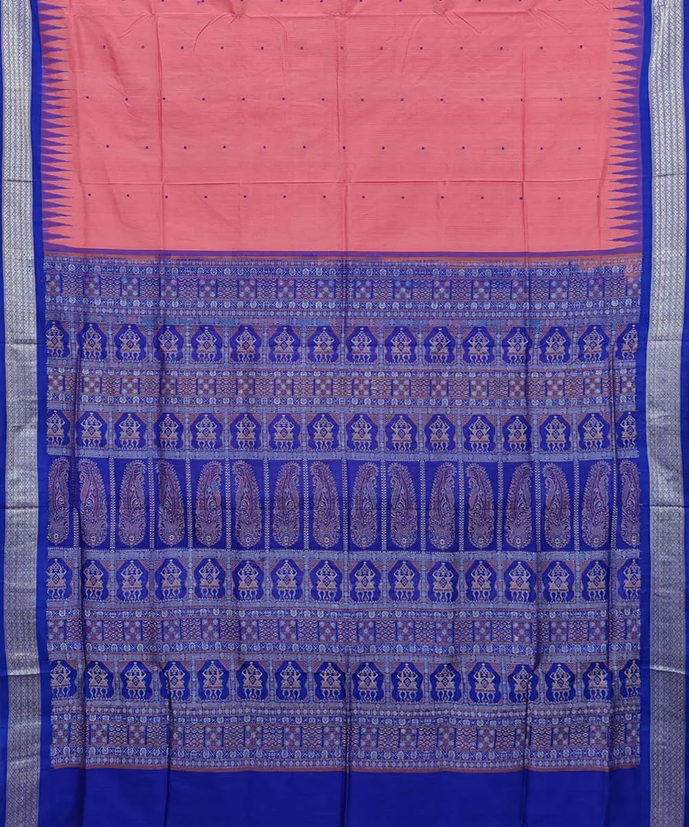 Pink navy blue Silk Handwoven Bomkai Saree