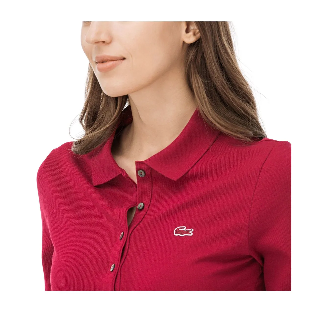 Polo Donna Lacoste Maniche Lunghe Slim Fit Bordeaux