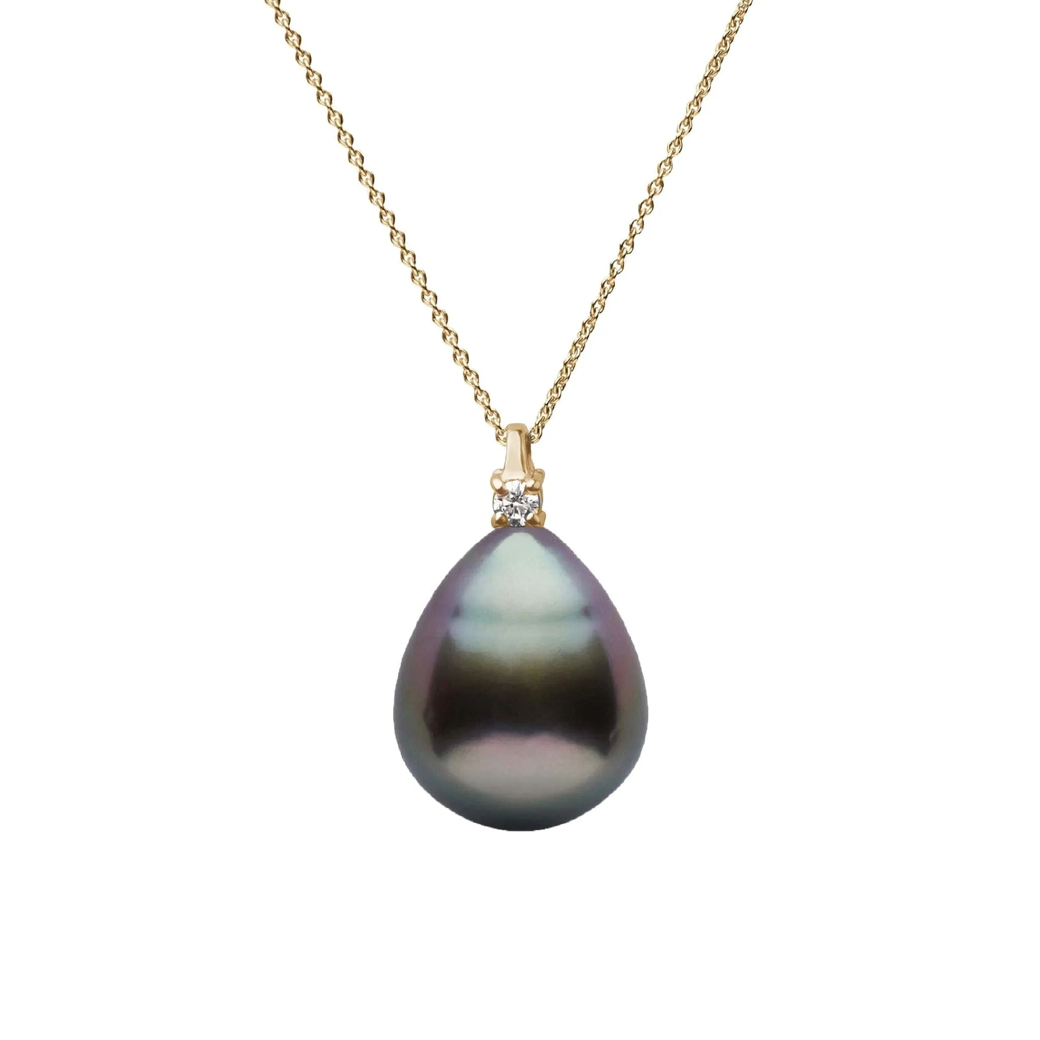 Promise Collection 9.0-10.0 mm Drop Tahitian Pearl and Diamond Adjustable Chain Pendant