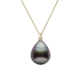 Promise Collection 9.0-10.0 mm Drop Tahitian Pearl and Diamond Adjustable Chain Pendant