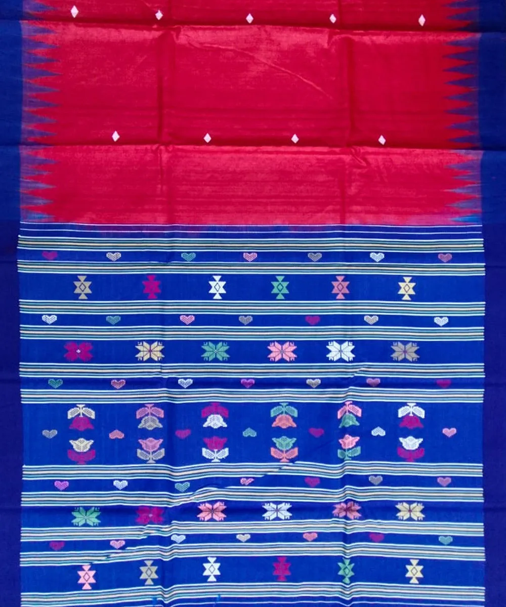 Red blue tussar silk handloom gopalpur saree