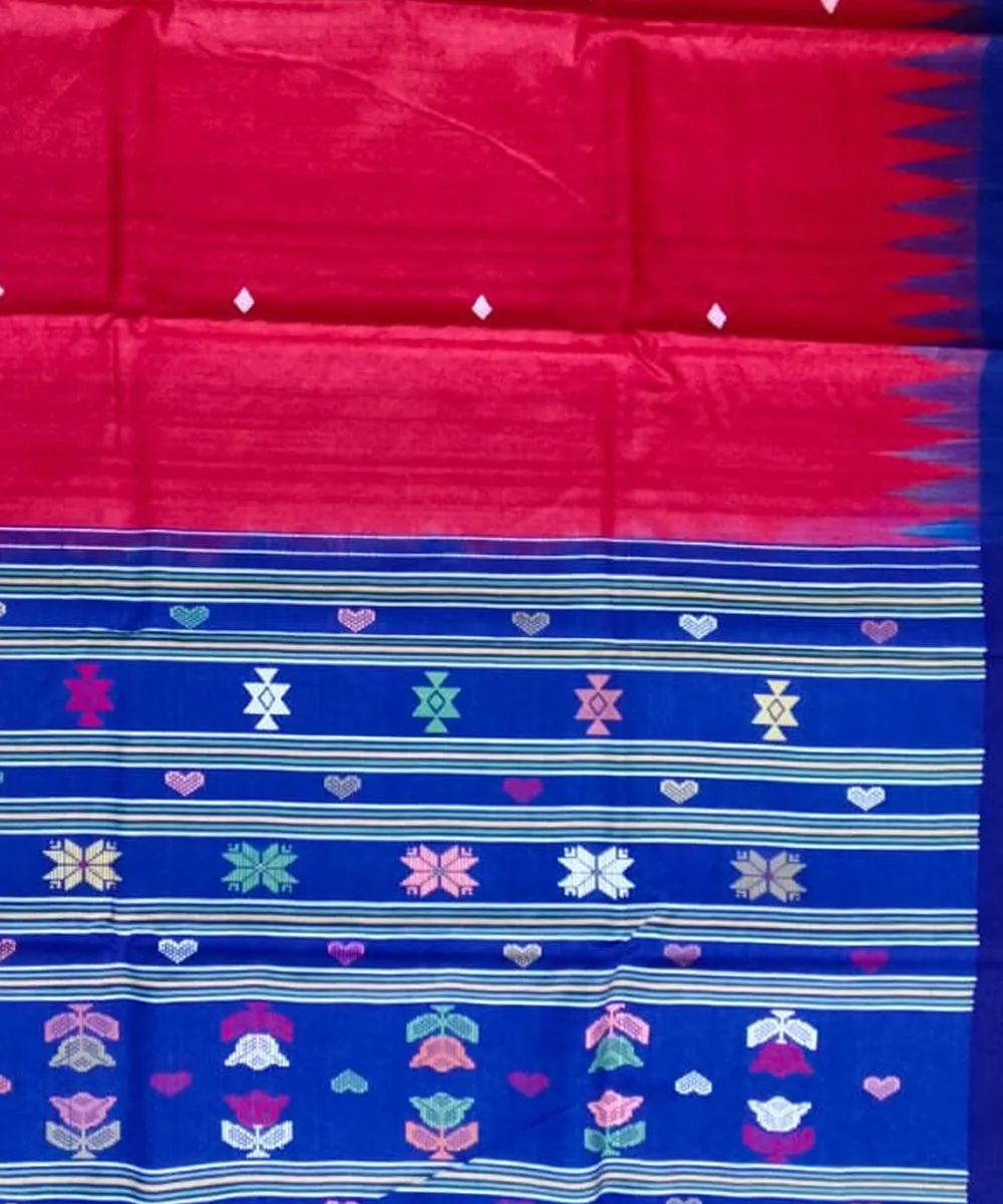 Red blue tussar silk handloom gopalpur saree