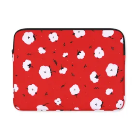 Red Cotton Floral Graphic Laptop Sleeves 11 13 15 inch Cases Protective Skins Covers Handbags Square Pouches Designer Artist Prints Cute Lightweight Collage Office Zipper Fashion School Unique Couple Item Gifts