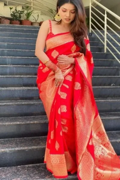 Red Gold Benarasi Silk Wedding Saree