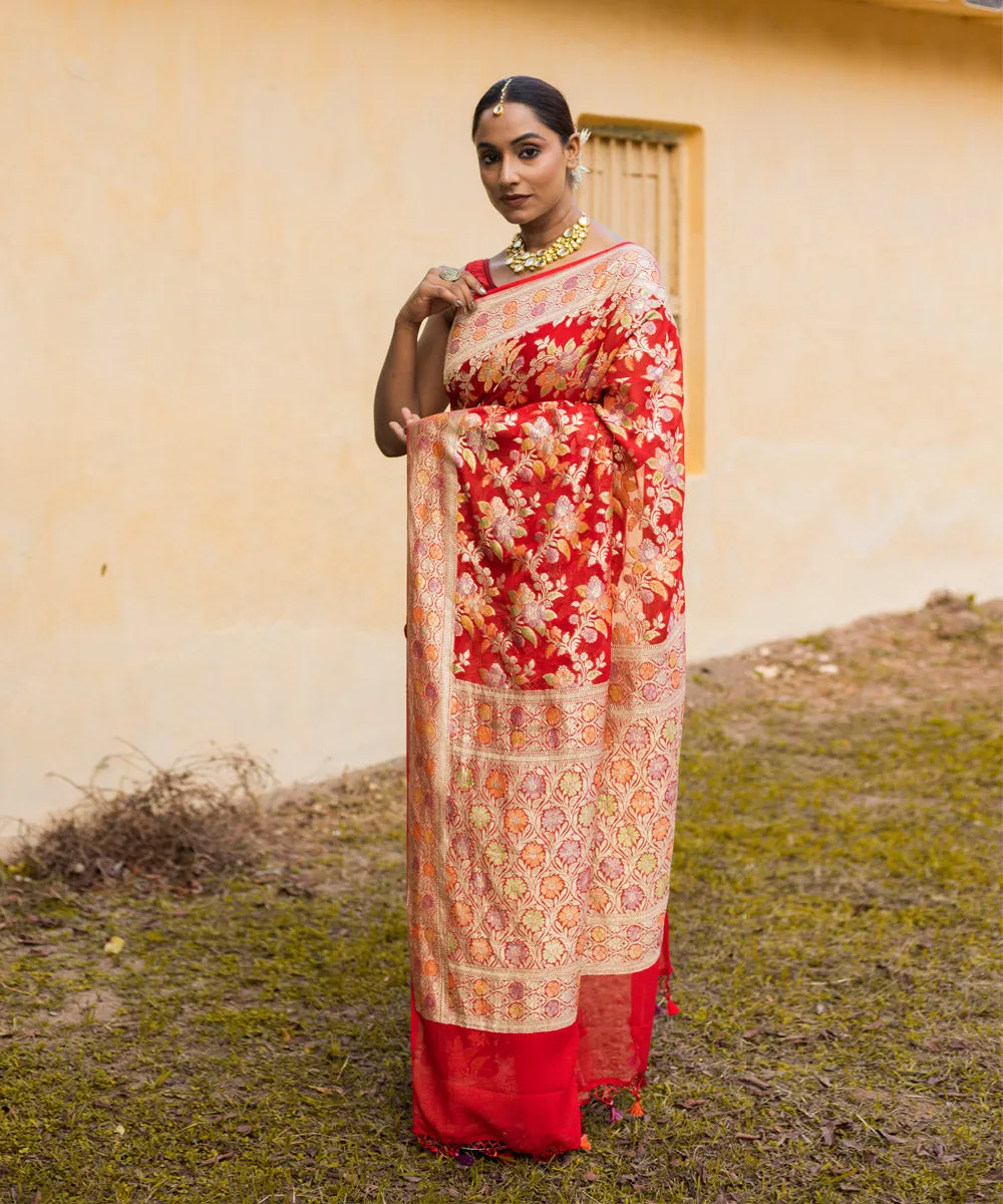 Red handwoven banarasi silk saree