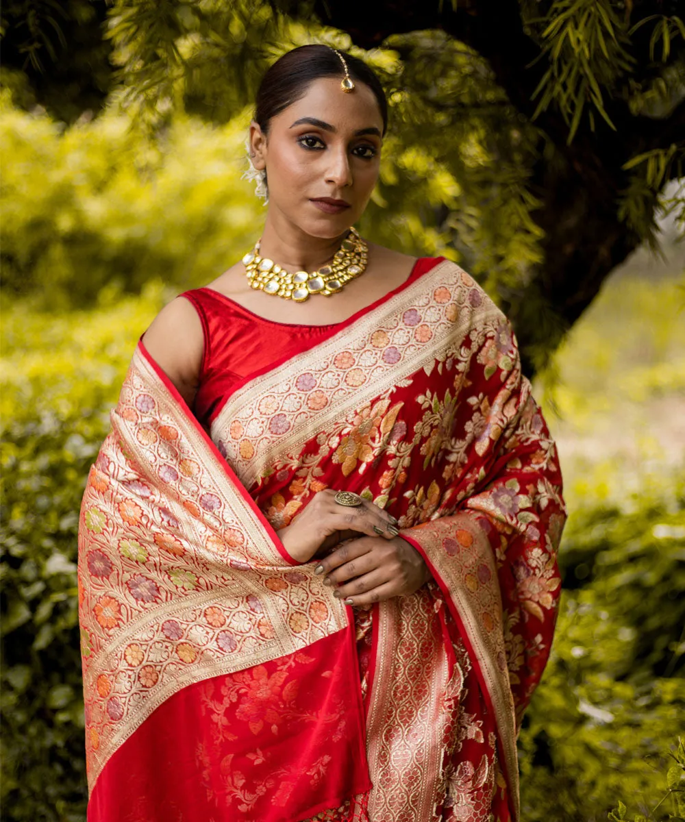 Red handwoven banarasi silk saree