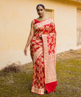 Red handwoven banarasi silk saree