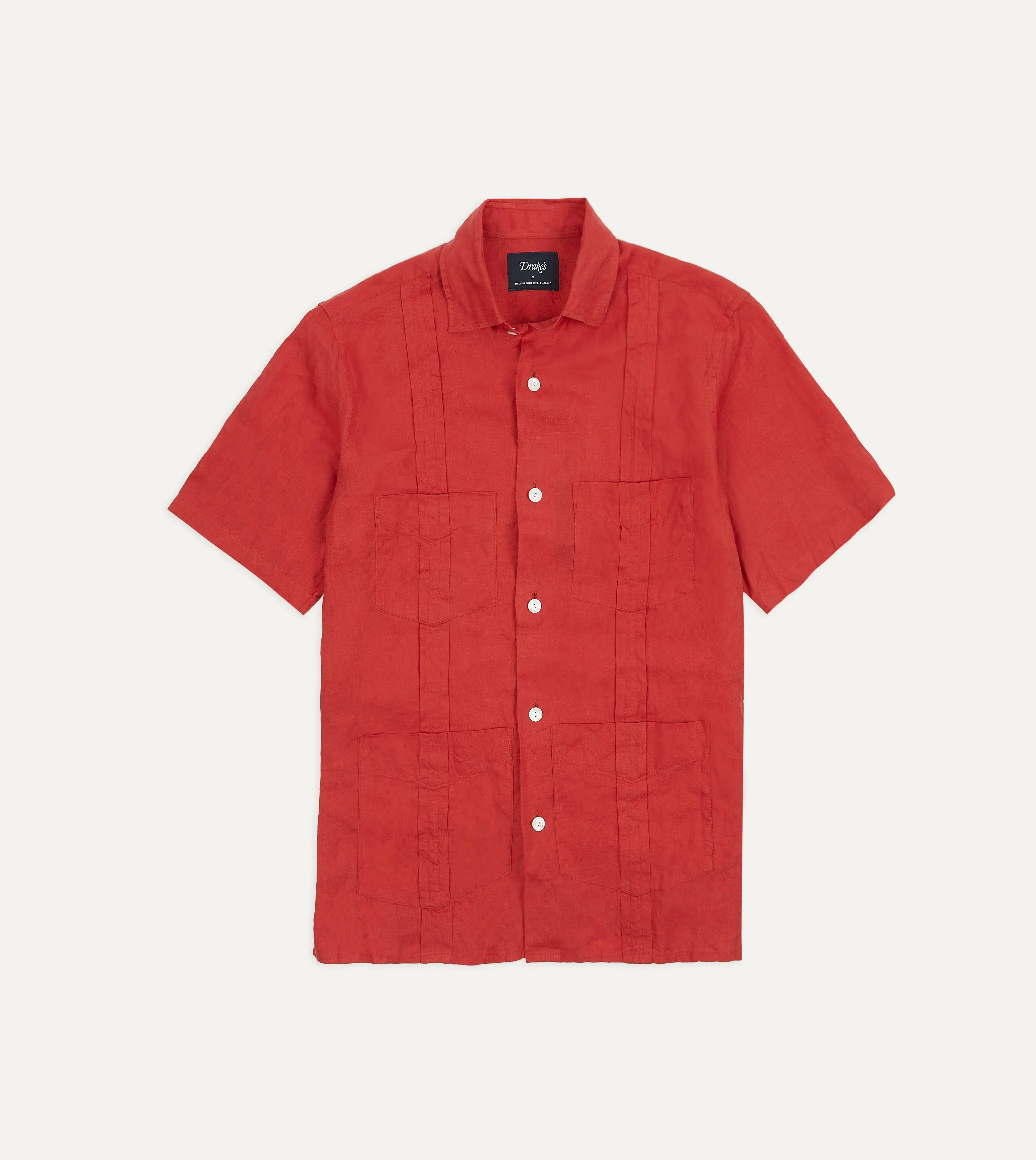 Red Linen Short Sleeve Cuban Shirt