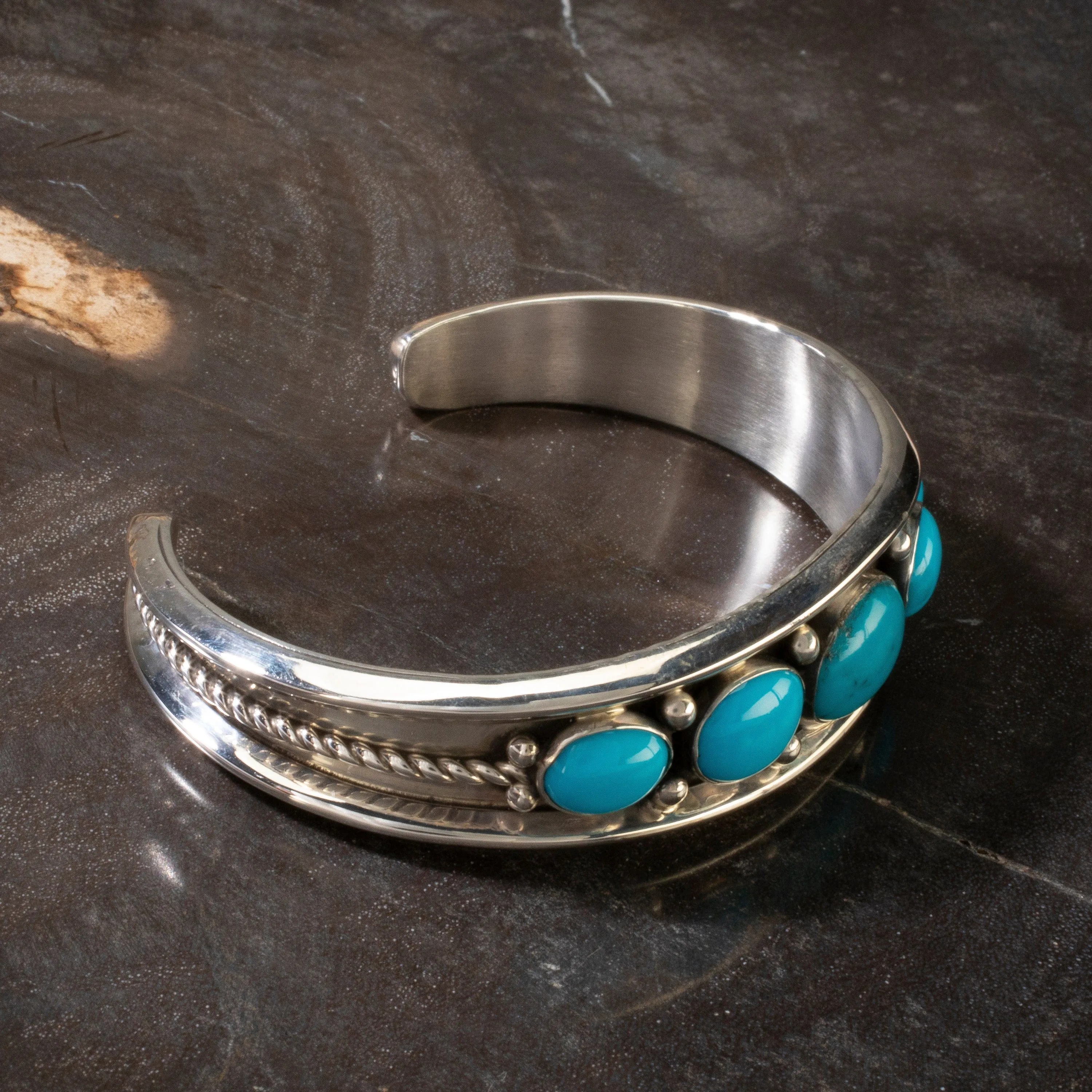 Richard Long Sr. Navajo Sleeping Beauty Turquoise USA Native American Made 925 Sterling Silver Cuff