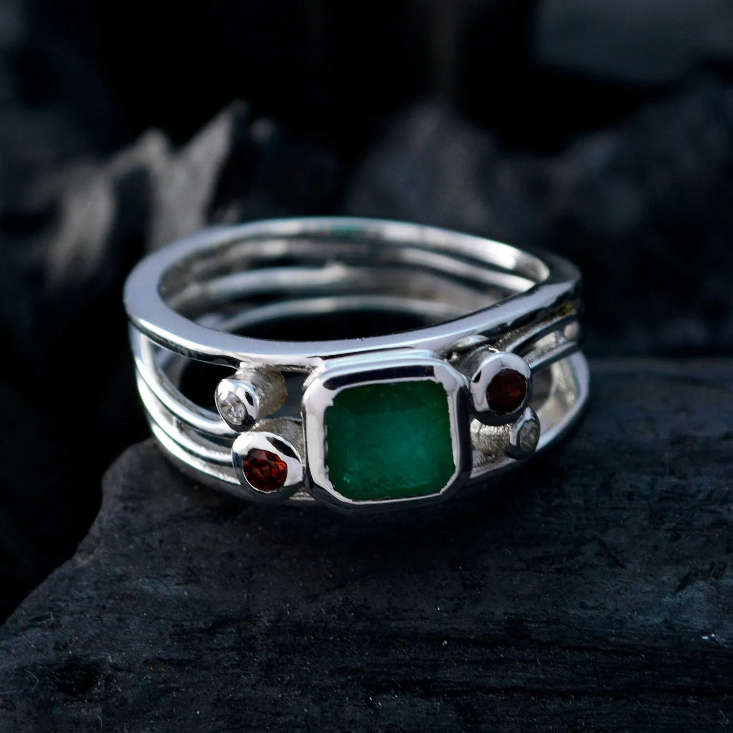 Riyo Bonnie Gemstone Multi Stone Solid Silver Ring Best Jewelry