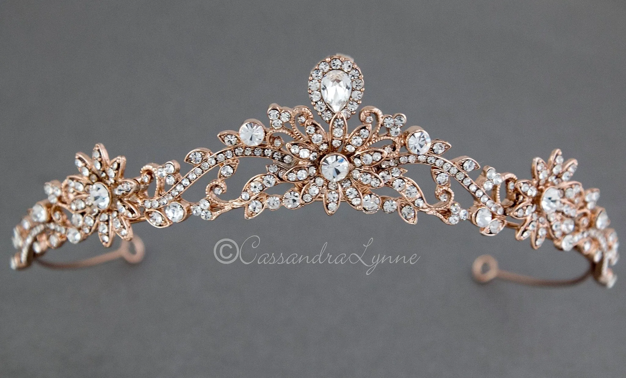 Rose Gold Princess Tiara with Floral Design