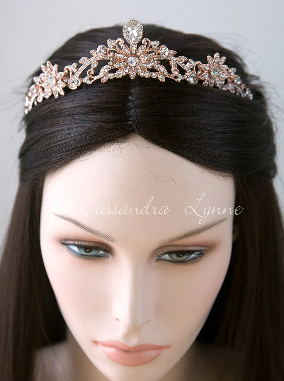 Rose Gold Princess Tiara with Floral Design