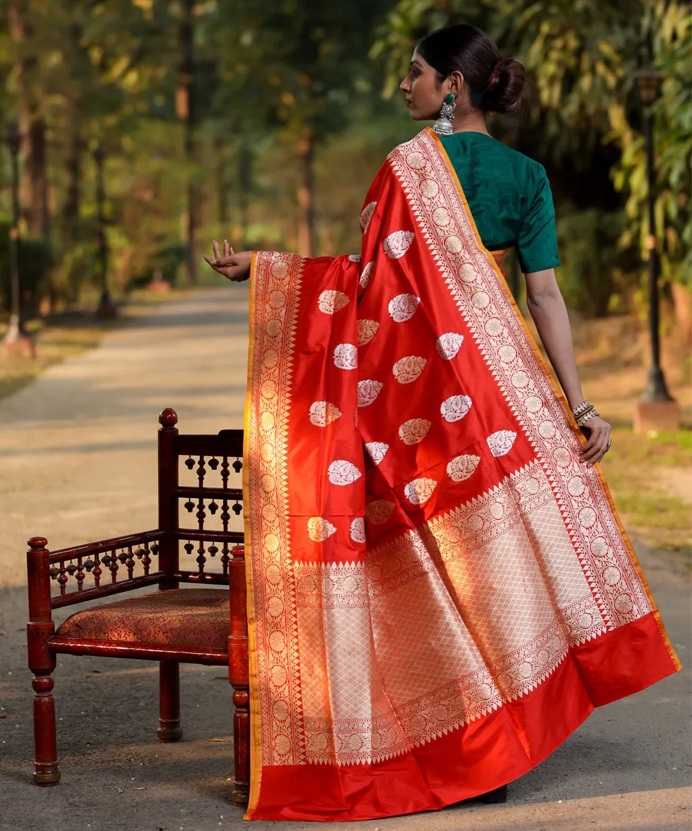 Rust silk banarasi handwoven saree