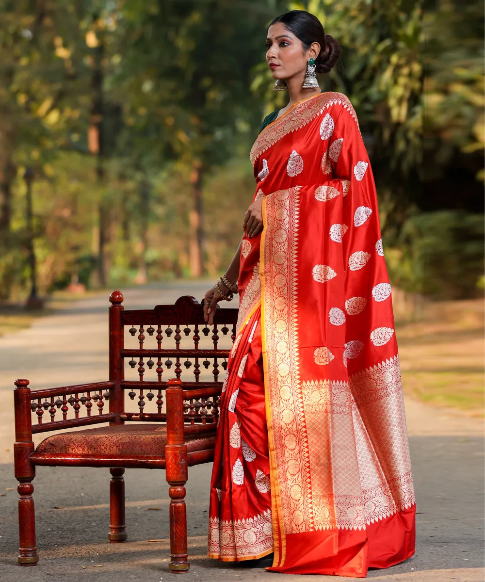 Rust silk banarasi handwoven saree