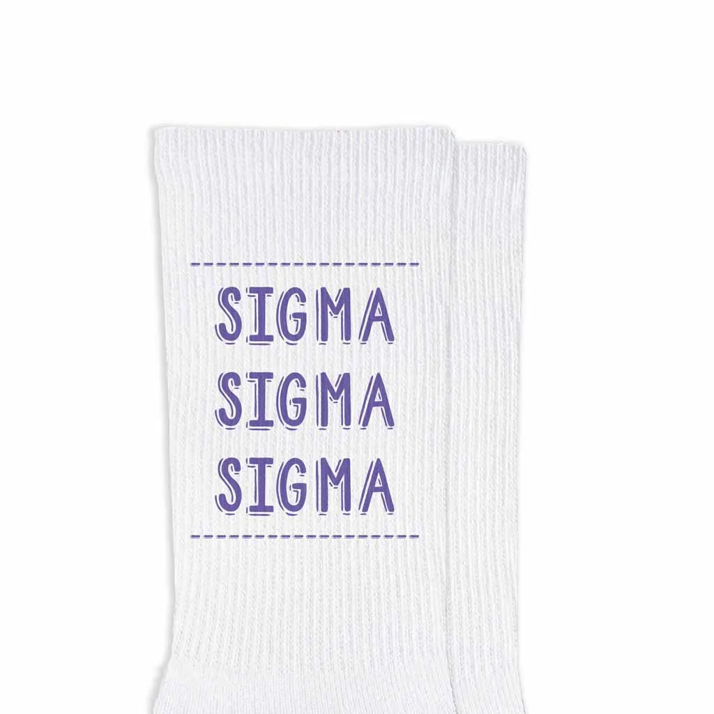 Sigma Sigma Sigma Crew Socks with Sigma Sigma Sigma Name in Sorority Colors