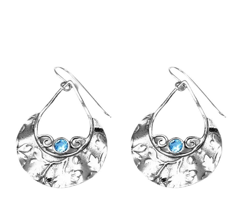 Silver drop earrings set blue topaz for women