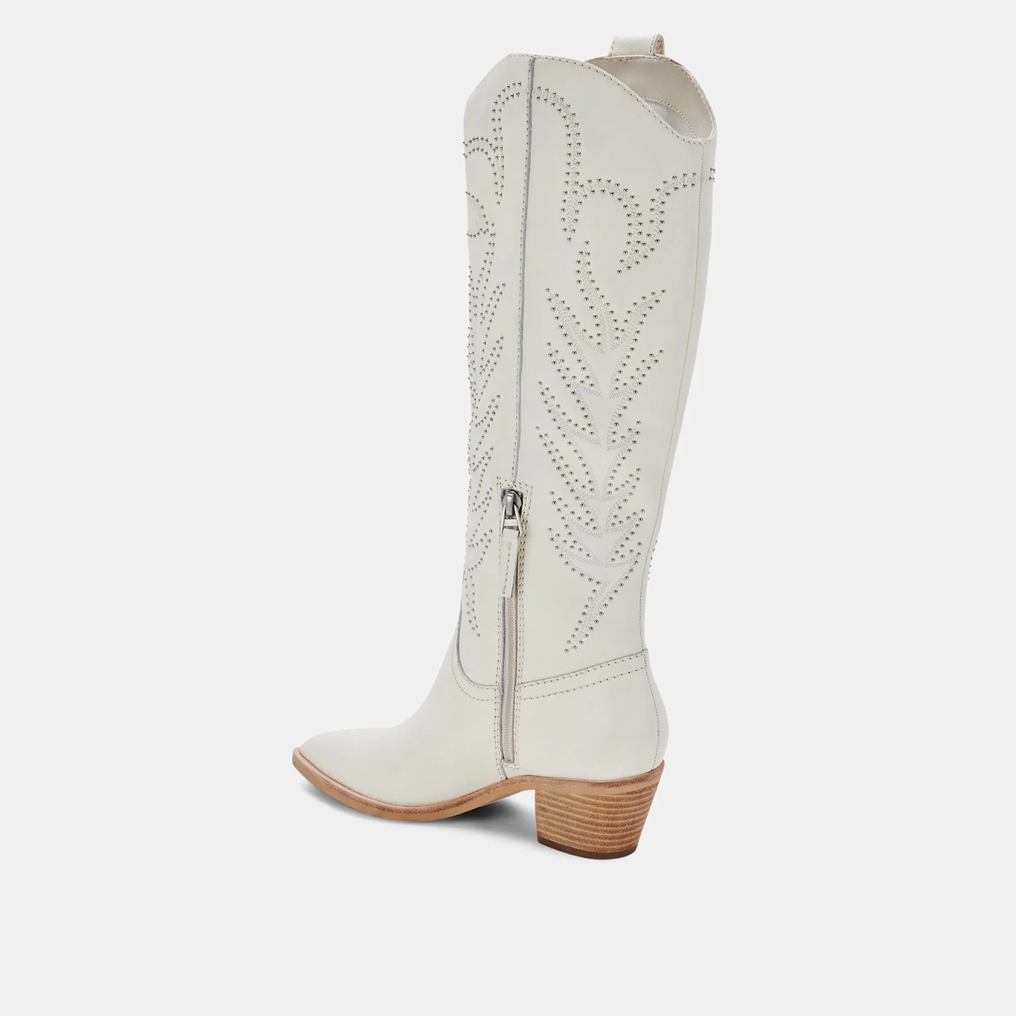 SOLEI STUD BOOTS OFF WHITE LEATHER - re:vita