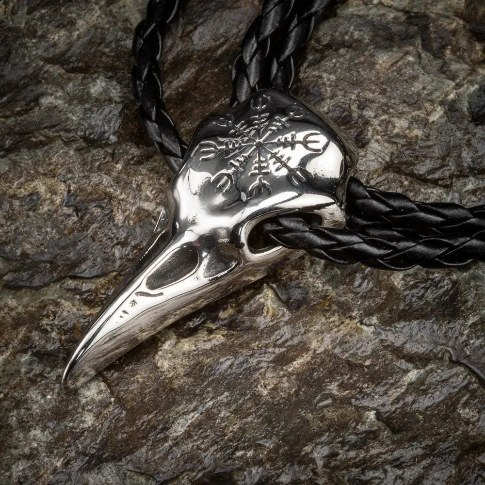 Stainless Steel Raven Skull and Helm of Awe Pendant