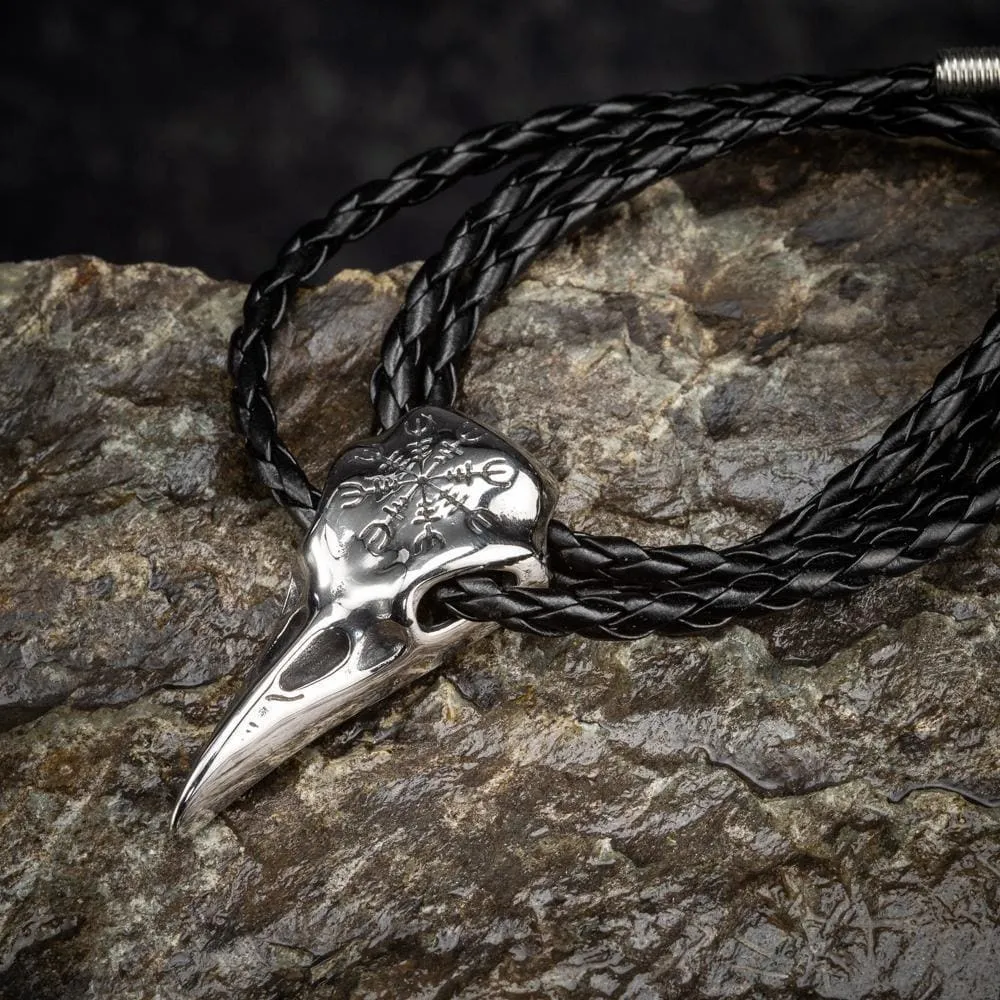 Stainless Steel Raven Skull and Helm of Awe Pendant