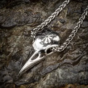 Stainless Steel Raven Skull and Helm of Awe Pendant